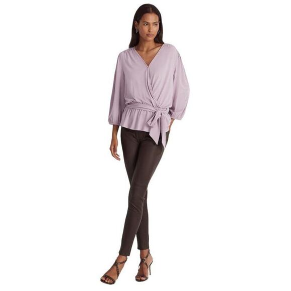 Lauren Ralph Lauren Women's Jersey Peplum Blouse Scottish Primrose Size Medium - Picture 2 of 5